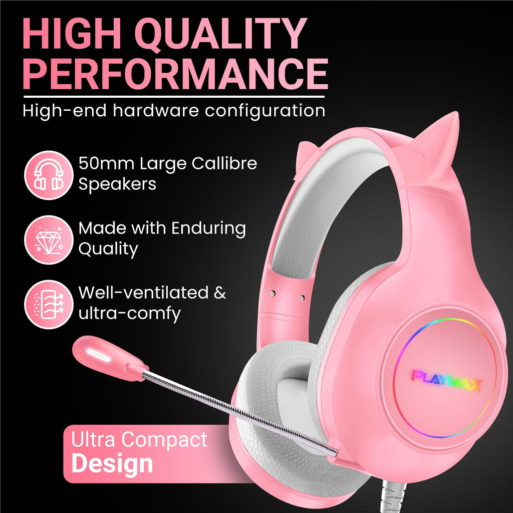 Playmax RGB Cat Ear Gaming Headset - Pink