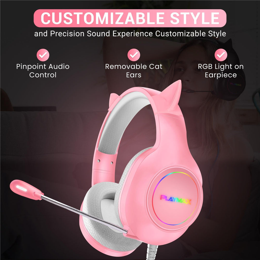 Playmax RGB Cat Ear Gaming Headset - Pink