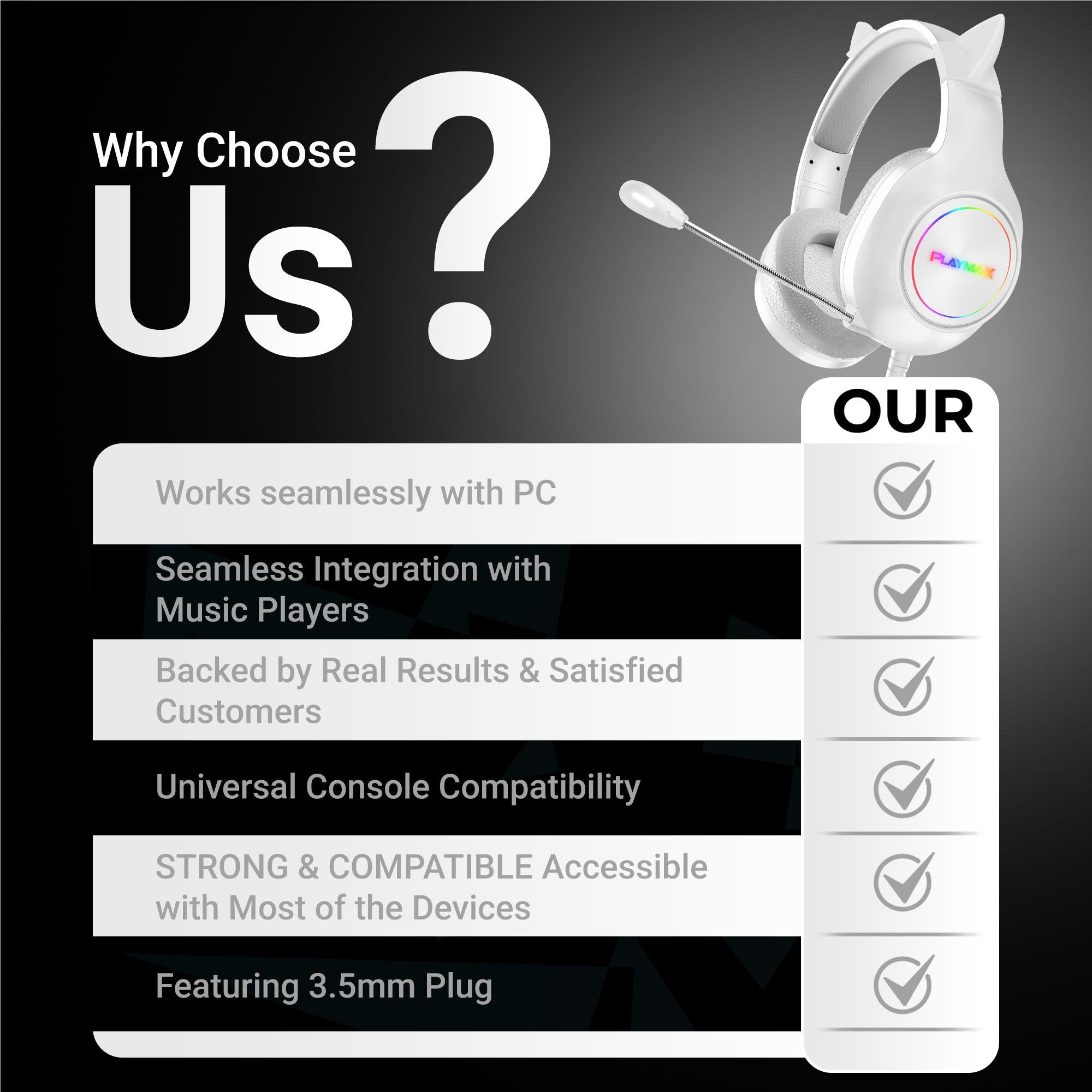 Playmax RGB Cat Ear Gaming Headset - White