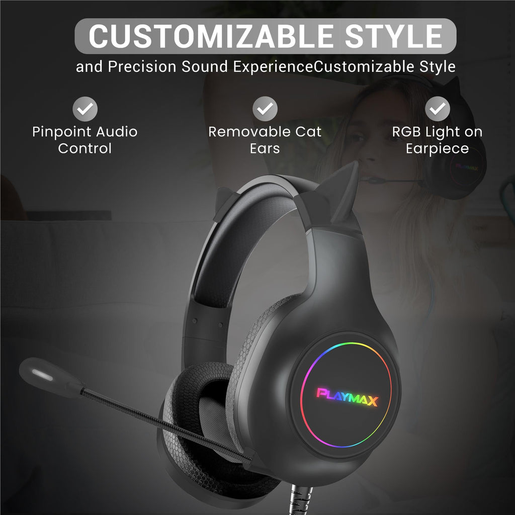 Playmax RGB Cat Ear Gaming Headset - Black